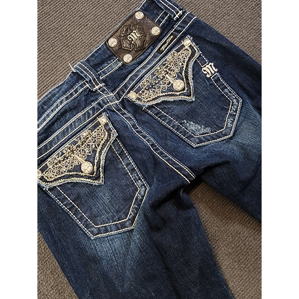 Miss Me Bootcut Jeans Women 28 Blue Embellished Pocket Y2K - Picture 1 of 15